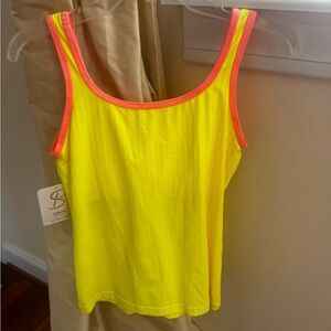 Vibrant Neon Yellow Tennis 🎾 pickleball Tank Top with Coral Accents size s NWT